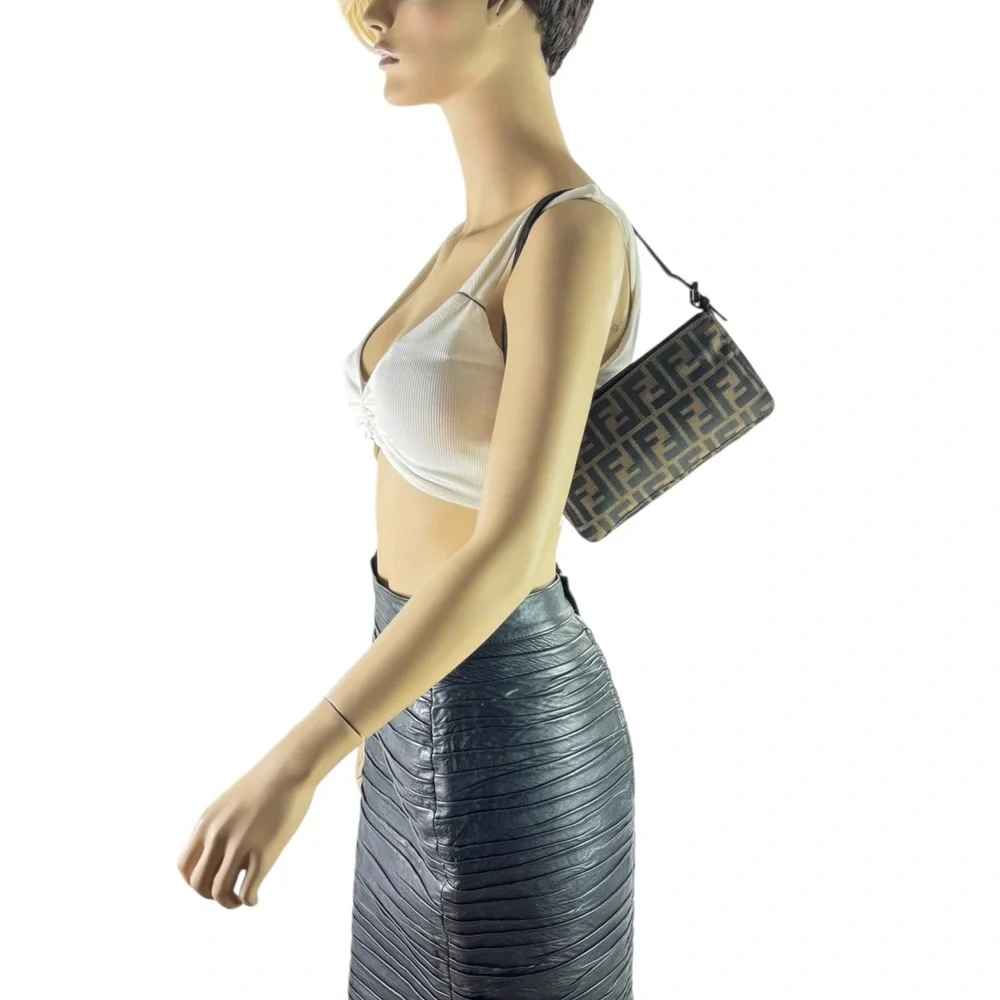 FENDI Vintage Zucca FF Pochette Baguette Shoulder Bag Made in Italy - Picture 16 of 16